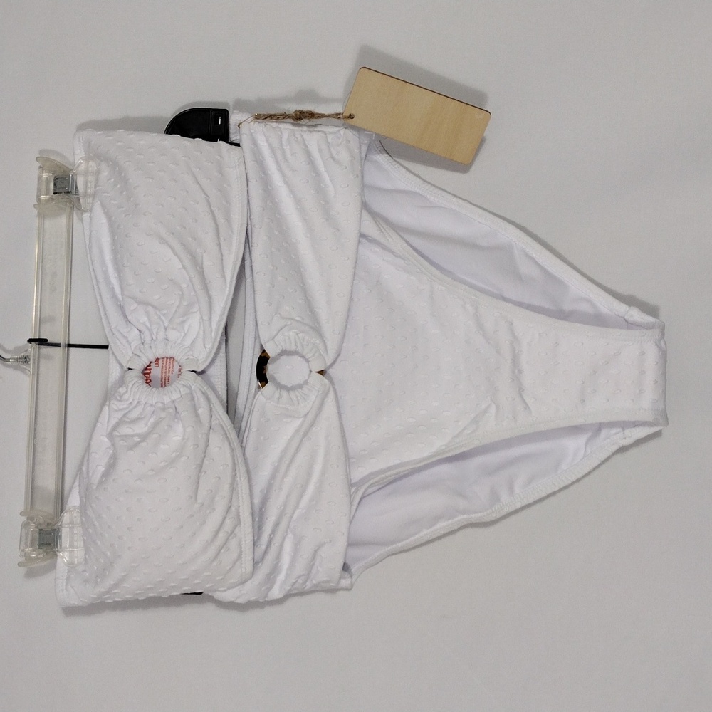 NWT Cabana Del White Textured Belted Bikini Bandeau Bikini Set Women's Sz Small